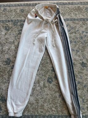 Aviator Nation White Sweatpants with Grey Scale 5-Stripe